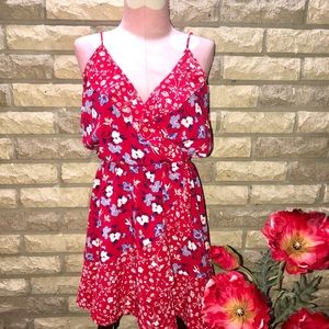 Sexy Little Red Ruffled Floral Dress